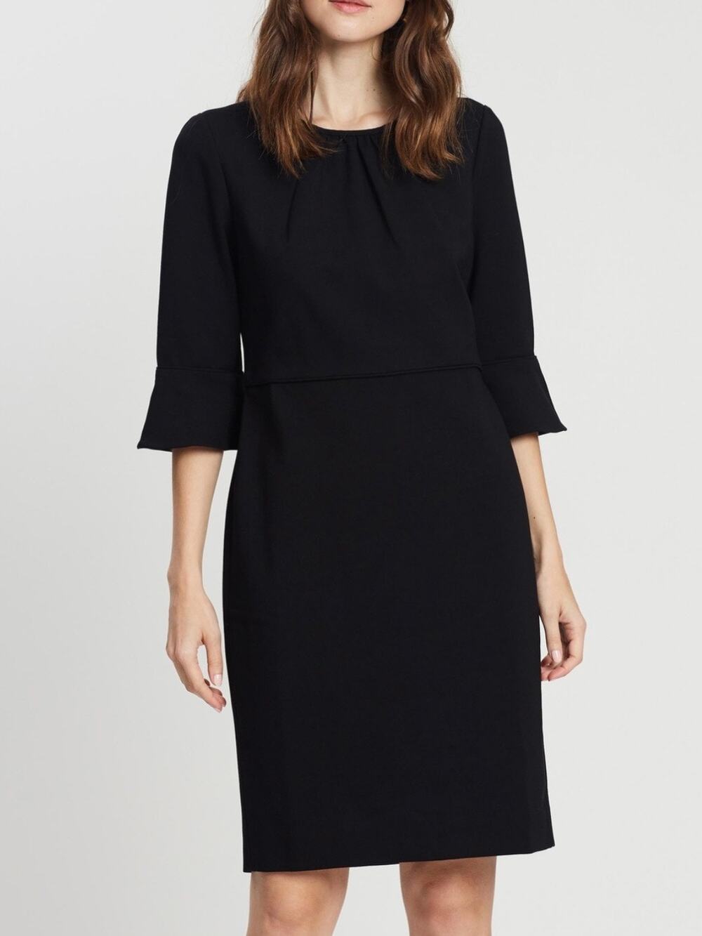 J.Crew Dress Sz 4 Tall Bell 3/4 Sleeve Ponte Career Black Knee Length Office